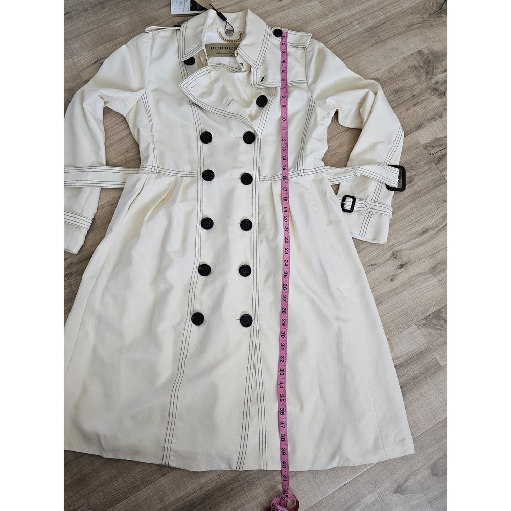 Burberry 100% Silk Cream Trench Coat Double Breasted Belted Long US 10 Brand New - Picture 11 of 16